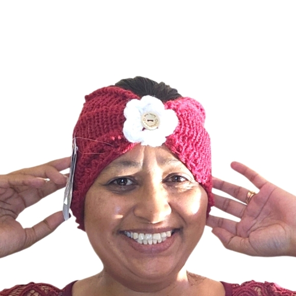 Hand Crafted Accessories - Hand Crafted 3 in 1 hair accessory crochet floral ear warmer Winter headband red